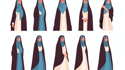 Set of business arab woman character with hijab. Mu