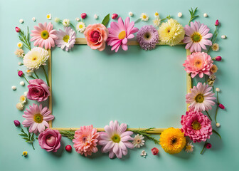 Mockup of Spring Flower Frame on Pastel Background