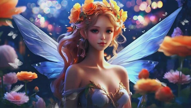 beautiful fairy with the beauty of fantasy garden flowers