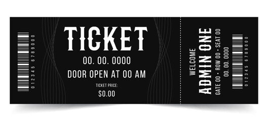 Vector tickets isolated on black background. Blank Template Ticket