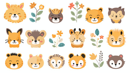 Set of colorful stickers with cute and funny animal