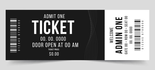 Vector ticket isolated isolated on white background.  Classical white and black ticket