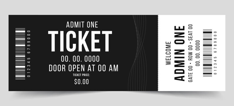 Vector ticket isolated isolated on white background.  Classical white and black ticket