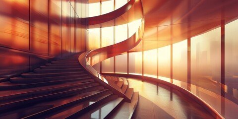 Obraz premium Modern Spiral Staircase in Building With Glass Walls