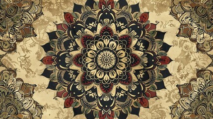 Intricate mandala design on a vintage floral background
