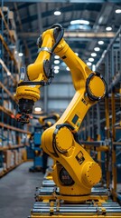 Fototapeta premium Engineer check and control automation robot arms machine in 10modern warehouse industrial on real time monitoring system software product inspection robotics Network Logistics and