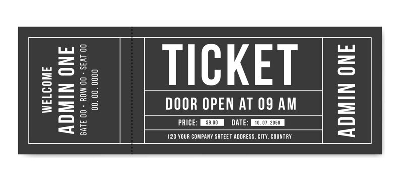 Ticket design template. Simple tickets for events, theater, circus and cinema
