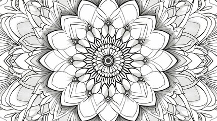 Monochrome floral mandala pattern exuding symmetrical elegance