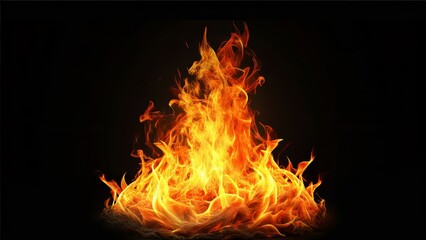 Vibrant Fire Flames Isolated Over the Black Background