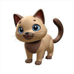 3D Cat. Siamese cartoon three-dimensional cute cat. Full vector house cat shape created with gradients. Isolated, on a transparent background.