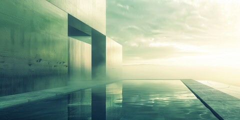 Fototapeta premium Long Pool With Water in Front of Building
