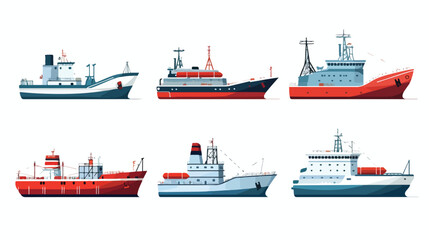 Set of colorful and monochrome cargo ships icon vec