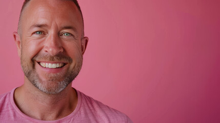 Obraz premium A man with a beard and a pink background