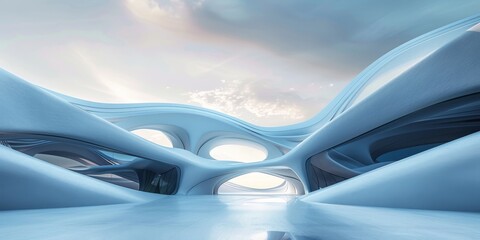 Obraz premium Futuristic Building With Sky Background