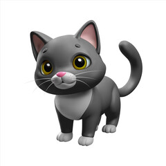 3D Cat. Three-dimensional cute grey house kitten with white spots. Isolated, full vector shape on transparent background.