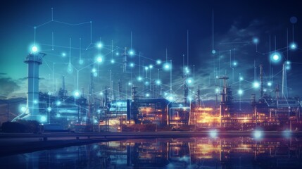 Modern factory, communication network. Telecommunication. IoT, Internet of Things, ICT, Information communication Technology,. Smart factory. Digital transformation, cloud connecting, generate by AI