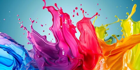 Multicolored Liquid Splashing on Blue Background