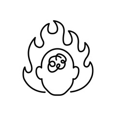 Burnout. A head illustration with big fire aorund his head to represent burnout or overthinking issue.