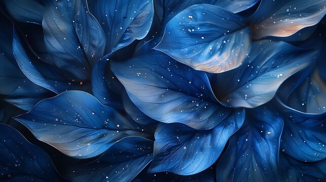 An abstract view of midnight blue petals swirling in a pattern that evokes a starry night, blending art and nature in a surreal composition.