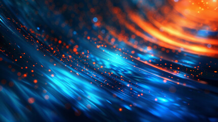 An abstract scene that captures the essence of a blue and orange aurora in the night sky. The light...