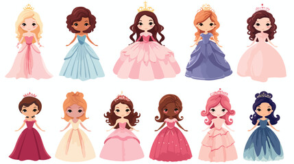 Set of cute little princess or fairy wearing elegan