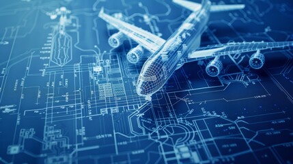 Detailed engineering blueprint showcasing an array of aeronautical components, emphasizing advanced aerospace technology, close-up