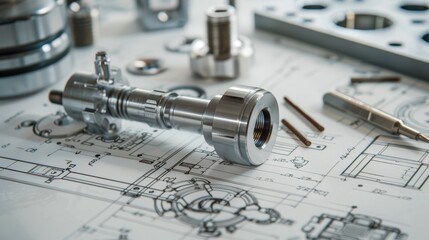 Detailed technician drawings for mechanical engineering parts, focusing on precision and application in industrial projects, close-up