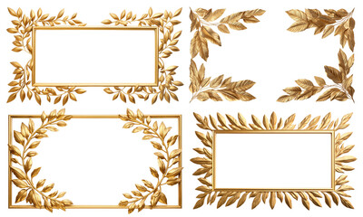 Set of elegant golden frames adorned with golden leaves, cut out