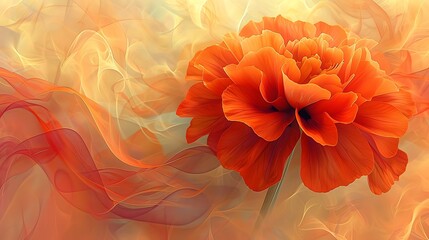 Marigold flowers in stylized, digital art form, with petals bursting in vibrant shades of golden orange against a contrasting background.