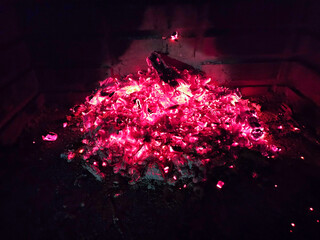 Glowing embers on the barbecue
