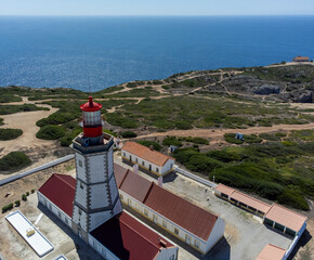 Lighthouse at Cabo Espichel in the middle of the Portuguese coastline
