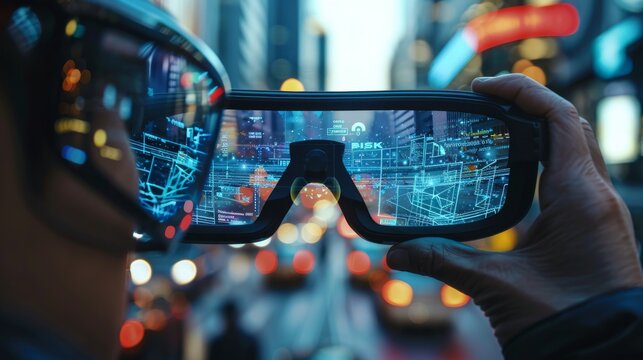 The futuristic concept of augmented reality glasses, overlaying digital information onto the real world for enhanced experiences.
