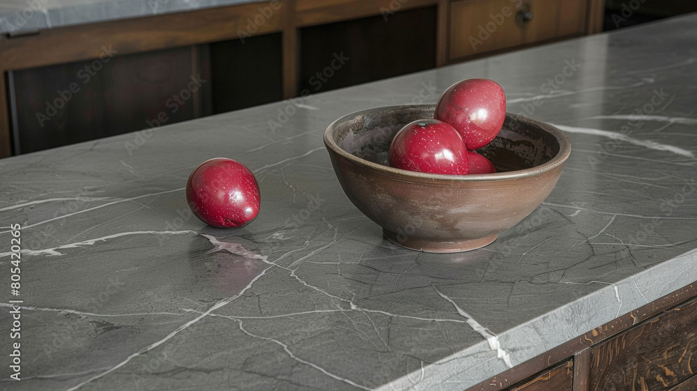 Wall mural A bowl of red eggs sits on a countertop