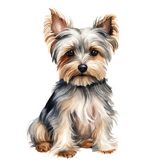 AI-Generated Watercolor cute Yorkshire Terrier sitting Clip Art Illustration. Isolated elements on a white background.