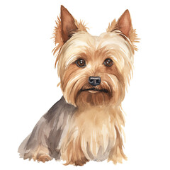 AI-Generated Watercolor cute Yorkshire Terrier sitting Clip Art Illustration. Isolated elements on a white background.