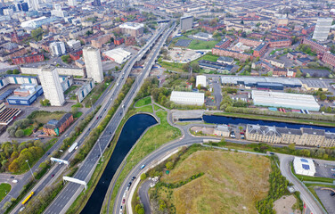 Glasgow city aerial view looking west from Port Dundas