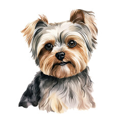 AI-Generated Watercolor cute Yorkshire Terrier sitting Clip Art Illustration. Isolated elements on a white background.