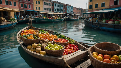 Fruit market on a boat in Venice