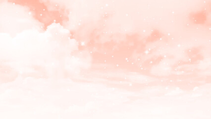 Hand painted watercolor pastel sky background vector design. Sugar cotton pink clouds vector design background. Glamour fairytale backdrop. Plane sky view with stars and sunset.