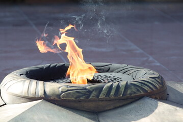 Eternal flame at the memorial to fallen soldiers in Noyabrsk