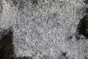 Small frozen stream. Ice. Frozen water. Frost