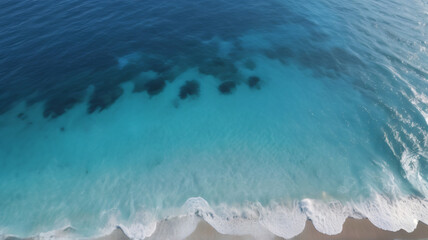 Fototapeta premium Aerial View of Crystal Clear Waves Washing onto Shore