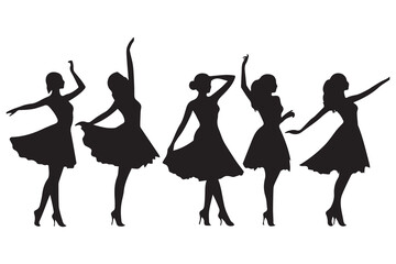 Black silhouette of dancing girls on white background