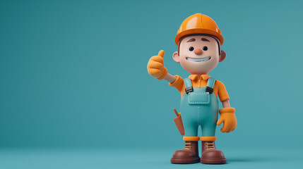 Obraz premium A friendly cartoon construction worker giving a thumbs up.