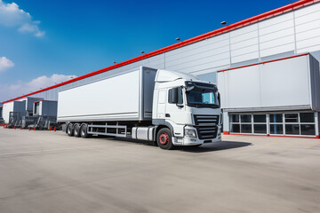 Fototapeta premium industrial buildings and warehouses with long cargo trucks 