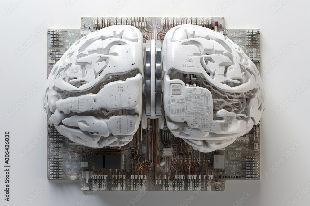 Aufkleber Artificial intelligence science concept with technological AI brain on the circuit board.