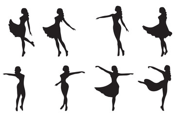 Group of people dancing silhouette vector illustration isolated on white background