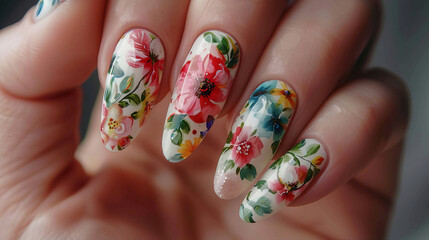 Manicure spring nail colorful pattern design 