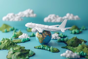 airplane flight tourism journey 3d low poly background