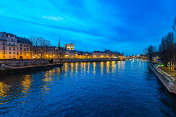 Twilight Over Seine River and Notre Dame From Louis Philippe Bridge